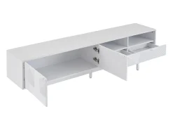 Móvel de TV branco com linhas geométricas - 2 portas e 2 gavetas