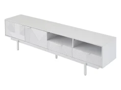Móvel de TV branco com linhas geométricas - 2 portas e 2 gavetas