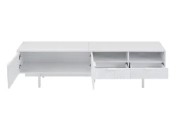 Móvel de TV branco com linhas geométricas - 2 portas e 2 gavetas