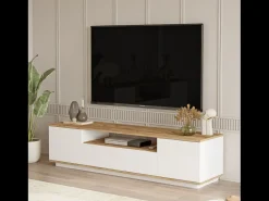 Móvel de TV Branco e Madeira 180cm TYRO Moderno com Arrumação Prática