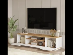 Móvel de TV Branco e Madeira 180cm TYRO Moderno com Arrumação Prática