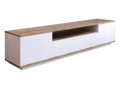 Móvel de TV Branco e Madeira 180cm TYRO Moderno com Arrumação Prática
