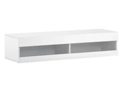 Móvel de TV branco para parede com espaço de arrumação e iluminação LED - Acabamento brilhante