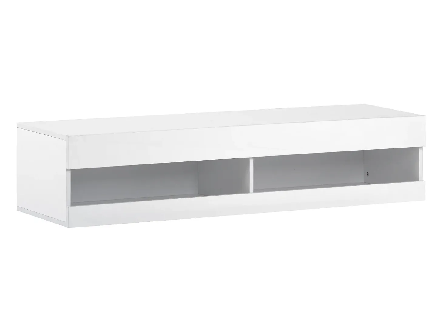 Móvel de TV branco para parede com espaço de arrumação e iluminação LED - Acabamento brilhante