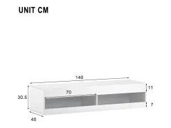 Móvel de TV branco para parede com espaço de arrumação e iluminação LED - Acabamento brilhante