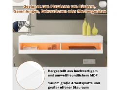 Móvel de TV branco para parede com espaço de arrumação e iluminação LED - Acabamento brilhante