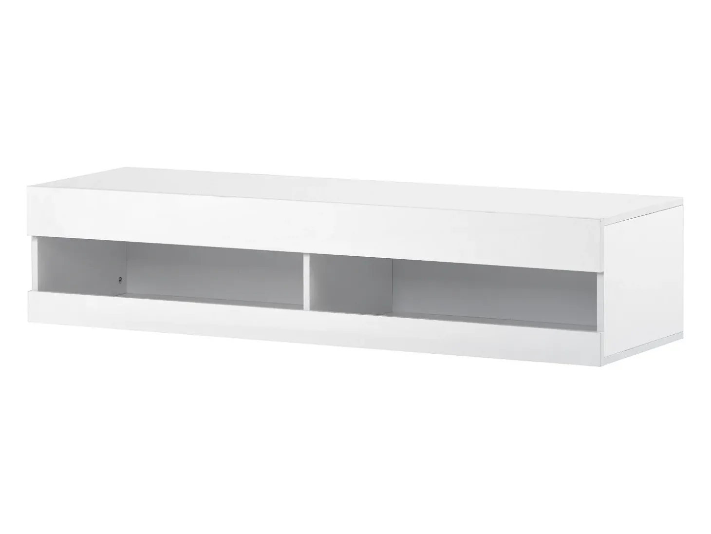 Móvel de TV branco para parede com espaço de arrumação e iluminação LED - Acabamento brilhante