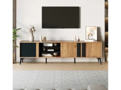 Móvel de TV castanho com 3 portas e arrumação aberta, 180x40x50 cm