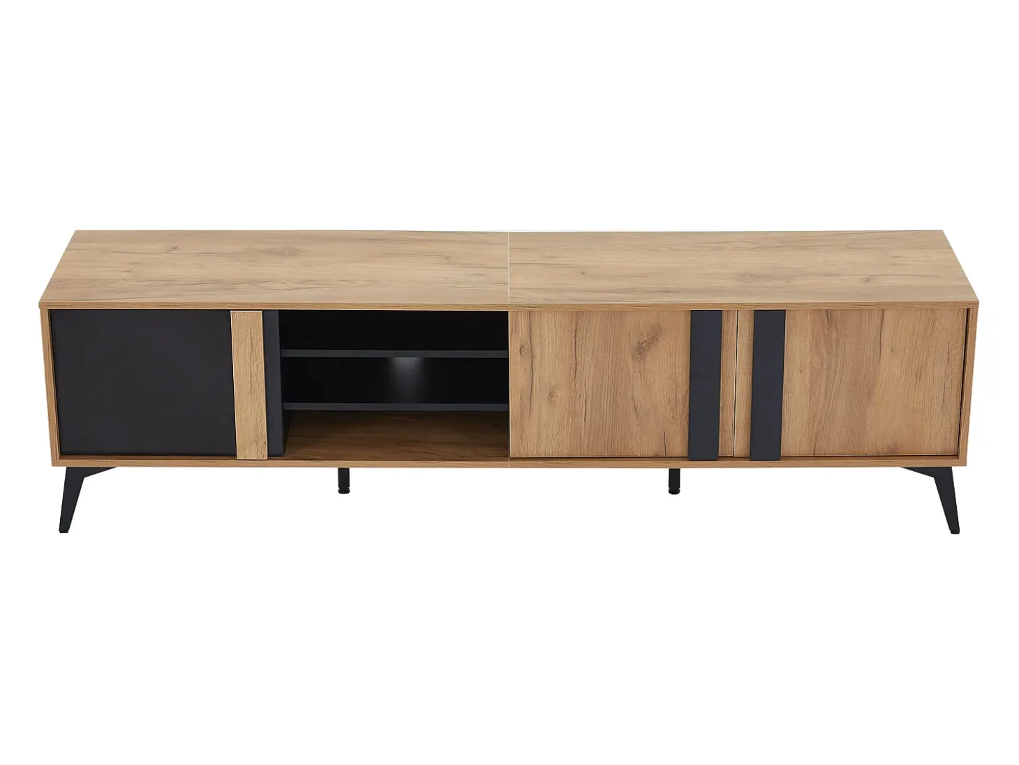 Móvel de TV castanho com 3 portas e arrumação aberta, 180x40x50 cm
