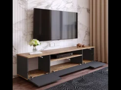 Móvel de TV Cinza e Madeira 180 cm TYRO Estilo Contemporâneo com Arrumação - Pinho Atlântico e Antracite