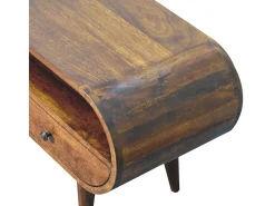 Móvel de TV circular Artisan Furniture em castanheiro, 2 gavetas, 1 prateleira aberta, castanho