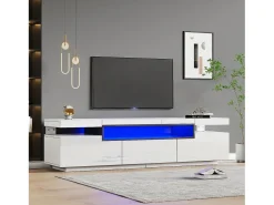 Móvel de TV com 3 gavetas e compartimentos abertos - 160 x 39 x 42 cm cm - LEDs - Aglomerado - Branco brilhante