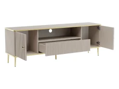 Móvel de TV com 2 portas, 1 gaveta e 1 nicho em MDF e aço - Bege e dourado - SINEAD
