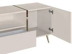 Móvel de TV com 2 portas, 1 gaveta e 1 prateleira - Bege e Dourado - MARZIALO