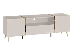 Móvel de TV com 2 portas, 1 gaveta e 1 prateleira - Bege e Dourado - MARZIALO