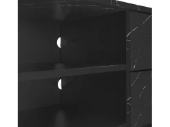 Móvel de TV com 2 portas, 2 gavetas e 2 nichos, LED incluído, em folheado de mármore preto e madeira escura - 200x38x50cm