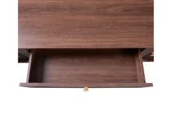 Móvel de TV com 2 portas de correr e 2 gavetas em rattan, folheado a madeira castanha