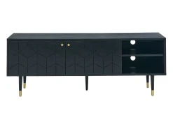 Móvel de TV com 2 portas e 2 nichos folha de carvalho preto e dourado - PARIOMA