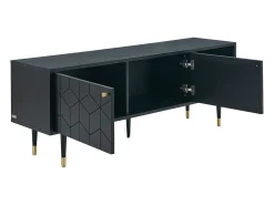 Móvel de TV com 2 portas e 2 nichos folha de carvalho preto e dourado - PARIOMA