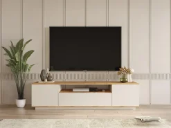 Móvel de TV com 3 portas e 1 nicho bege e natural - LOTULA