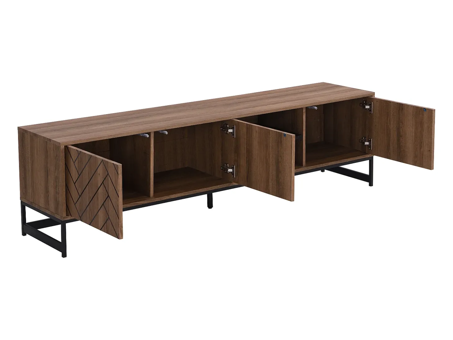 Móvel de TV com 3 portas e 2 nichos em MDF - Natural e preto - CARATANA