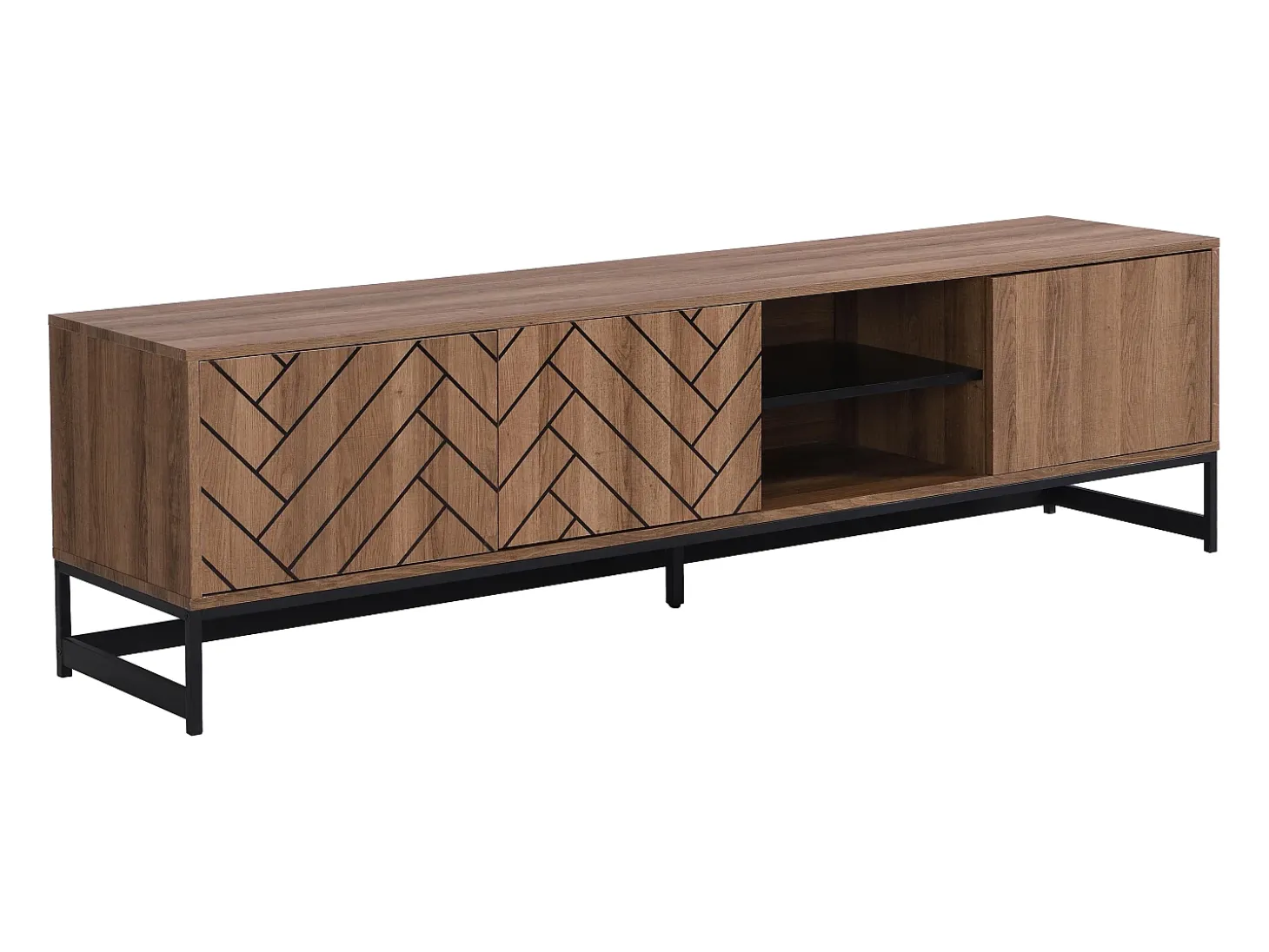 Móvel de TV com 3 portas e 2 nichos em MDF - Natural e preto - CARATANA