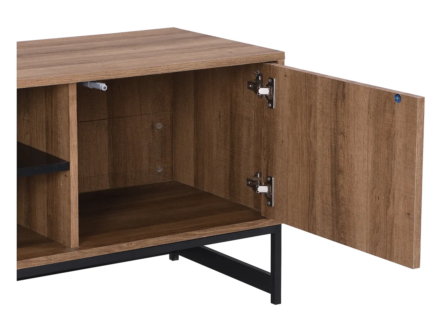 Móvel de TV com 3 portas e 2 nichos em MDF - Natural e preto - CARATANA