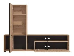 Móvel de TV com 3 portas e 3 nichos natural claro e preto - BELUTZY