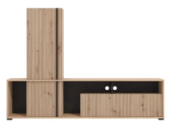 Móvel de TV com 3 portas e 3 nichos natural claro e preto - BELUTZY