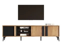 Móvel de TV com 3 portas e 3 nichos abertos - 180 x 40 x 50 cm - Aglomerado - Marrom e preto