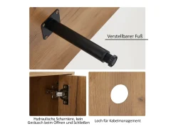 Móvel de TV com 3 portas e 3 nichos abertos - 180 x 40 x 50 cm - Aglomerado - Marrom e preto