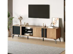 Móvel de TV com 3 portas e 3 nichos abertos - 180 x 40 x 50 cm - Aglomerado - Marrom e preto