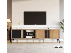 Móvel de TV com 3 portas e 3 nichos abertos - 180 x 40 x 50 cm - Aglomerado - Marrom e preto