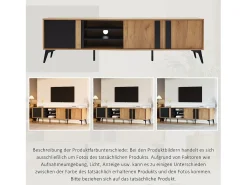 Móvel de TV com 3 portas e 3 nichos abertos - 180 x 40 x 50 cm - Aglomerado - Marrom e preto