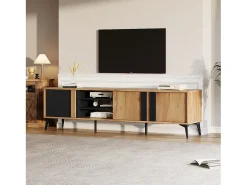 Móvel de TV com 3 portas e 3 nichos abertos - 180 x 40 x 50 cm - Aglomerado - Marrom e preto