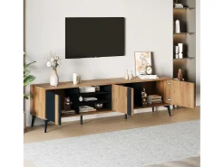 Móvel de TV com 3 portas e 3 nichos abertos - 180 x 40 x 50 cm - Aglomerado - Marrom e preto