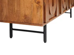 Móvel de TV com 3 portas em madeira de mangueira e metal preto, cor natural - MIZORAM