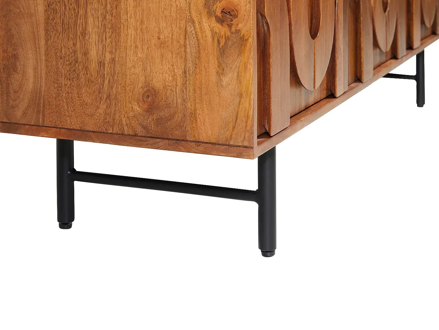 Móvel de TV com 3 portas em madeira de mangueira e metal preto, cor natural - MIZORAM