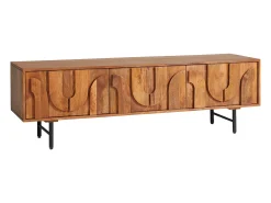 Móvel de TV com 3 portas em madeira de mangueira e metal preto, cor natural - MIZORAM
