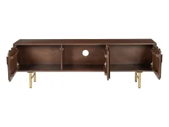 Móvel de TV com 3 portas em madeira de mangueira e metal dourado, natural escuro - MIZORAM