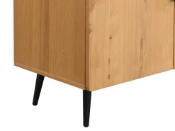 Móvel de TV com 4 portas folha de carvalho e aço natural claro e preto - SINOLO