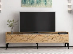 Móvel de TV com 3 portas natural e antracite - MONALIA