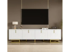 Móvel de TV com 4 portas texturizadas - 160 x 38 x 44,5 cm - puxadores e pés dourados - aglomerado - branco