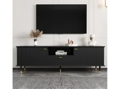 Móvel de TV com compartimentos abertos - 170 x 36 x 54,5 cm - com 2 portas + 1 gaveta - MDF - preto