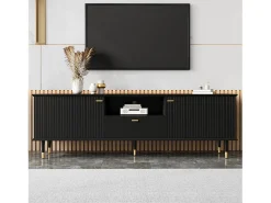 Móvel de TV com compartimentos abertos - 170 x 36 x 54,5 cm - com 2 portas + 1 gaveta - MDF - preto