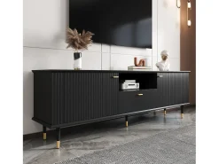 Móvel de TV com compartimentos abertos - 170 x 36 x 54,5 cm - com 2 portas + 1 gaveta - MDF - preto