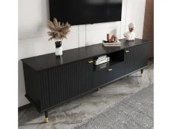 Móvel de TV com compartimentos abertos - 170 x 36 x 54,5 cm - com 2 portas + 1 gaveta - MDF - preto