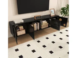 Móvel de TV com estrutura treliçada - 170 x 36 x 54 cm - com 4 portas - MDF - preto