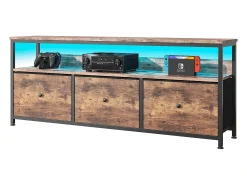 Móvel de TV com LED RGB, 3 gavetas de tecido vintage, estrutura metálica - 108 x 30 x 57 cm, prateleira ajustável