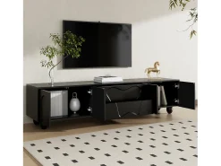 Móvel de TV com pés de madeira - 180 x 40 x 42 cm - com 2 gavetas + 4 portas - aglomerado - preto
